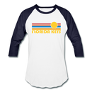 Florida Keys, Florida Baseball T-Shirt - Retro Sunrise Unisex Florida Keys Raglan T Shirt - white/navy