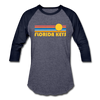 Florida Keys, Florida Baseball T-Shirt - Retro Sunrise Unisex Florida Keys Raglan T Shirt - heather blue/navy