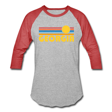 Georgia Baseball T-Shirt - Retro Sunrise Unisex Georgia Raglan T Shirt - heather gray/red