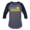 Georgia Baseball T-Shirt - Retro Sunrise Unisex Georgia Raglan T Shirt - heather blue/navy