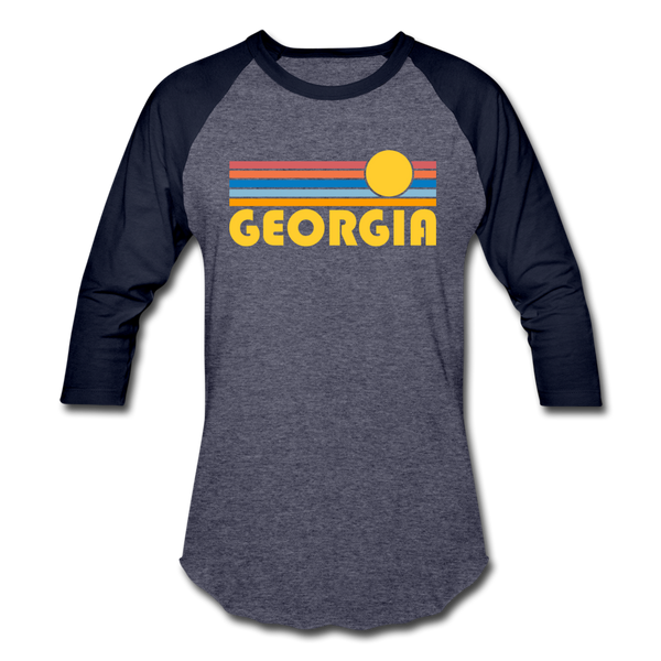 Georgia Baseball T-Shirt - Retro Sunrise Unisex Georgia Raglan T Shirt - heather blue/navy