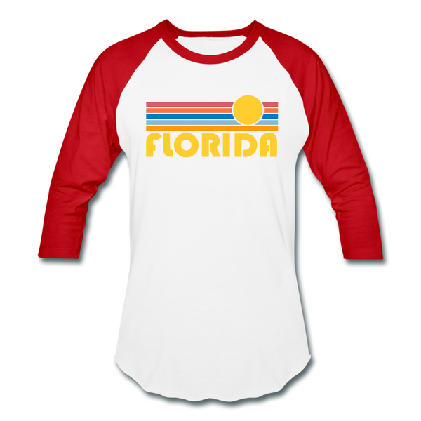 Florida Baseball T-Shirt - Retro Sunrise Unisex Florida Raglan T Shirt - white/red