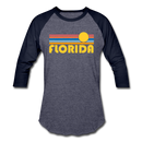 Florida Baseball T-Shirt - Retro Sunrise Unisex Florida Raglan T Shirt - heather blue/navy