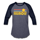 Illinois Baseball T-Shirt - Retro Sunrise Unisex Illinois Raglan T Shirt - heather blue/navy