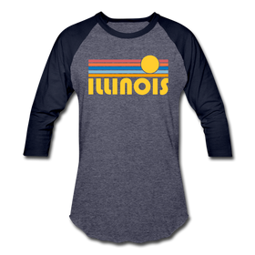 Illinois Baseball T-Shirt - Retro Sunrise Unisex Illinois Raglan T Shirt - heather blue/navy
