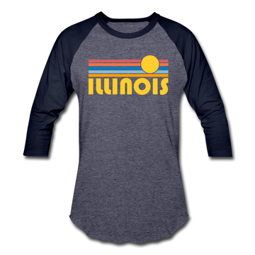 Illinois Baseball T-Shirt - Retro Sunrise Unisex Illinois Raglan T Shirt - heather blue/navy