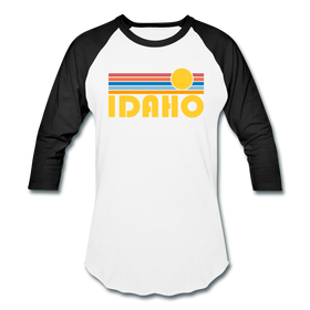 Idaho Baseball T-Shirt - Retro Sunrise Unisex Idaho Raglan T Shirt - white/black