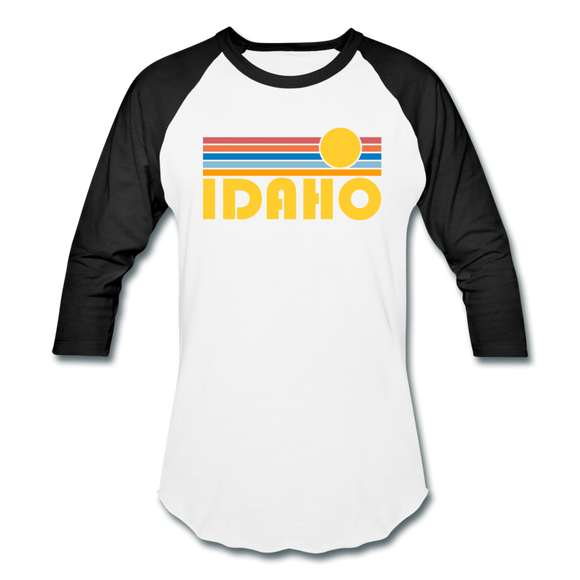 Idaho Baseball T-Shirt - Retro Sunrise Unisex Idaho Raglan T Shirt - white/black