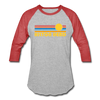 Hilton Head, South Carolina Baseball T-Shirt - Retro Sunrise Unisex Hilton Head Raglan T Shirt - heather gray/red