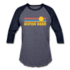 Hilton Head, South Carolina Baseball T-Shirt - Retro Sunrise Unisex Hilton Head Raglan T Shirt - heather blue/navy