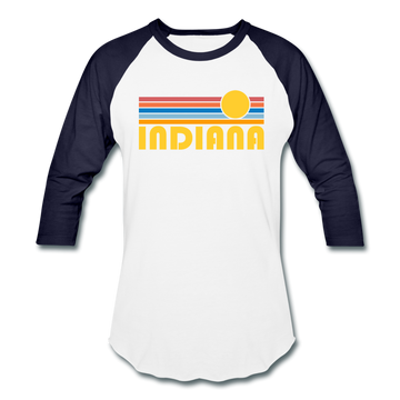 Indiana Baseball T-Shirt - Retro Sunrise Unisex Indiana Raglan T Shirt - white/navy