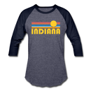 Indiana Baseball T-Shirt - Retro Sunrise Unisex Indiana Raglan T Shirt - heather blue/navy