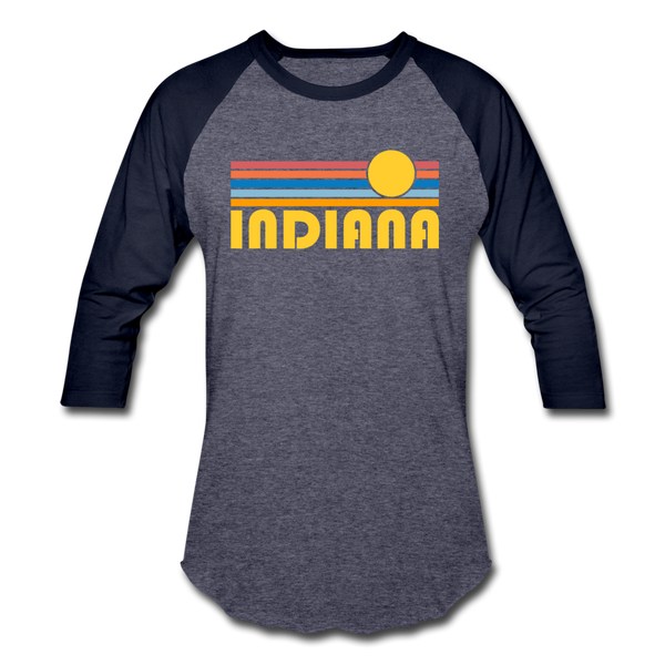 Indiana Baseball T-Shirt - Retro Sunrise Unisex Indiana Raglan T Shirt - heather blue/navy