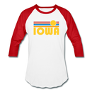 Iowa Baseball T-Shirt - Retro Sunrise Unisex Iowa Raglan T Shirt - white/red
