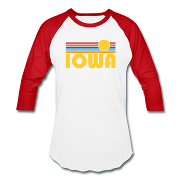 Iowa Baseball T-Shirt - Retro Sunrise Unisex Iowa Raglan T Shirt - white/red