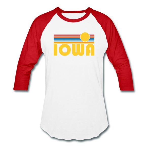 Iowa Baseball T-Shirt - Retro Sunrise Unisex Iowa Raglan T Shirt - white/red