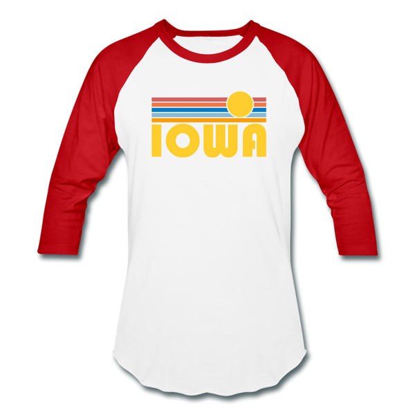 Iowa Baseball T-Shirt - Retro Sunrise Unisex Iowa Raglan T Shirt - white/red
