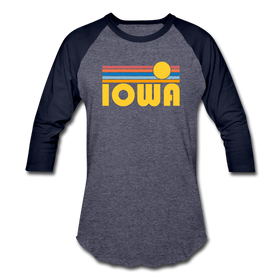 Iowa Baseball T-Shirt - Retro Sunrise Unisex Iowa Raglan T Shirt - heather blue/navy