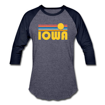 Iowa Baseball T-Shirt - Retro Sunrise Unisex Iowa Raglan T Shirt - heather blue/navy