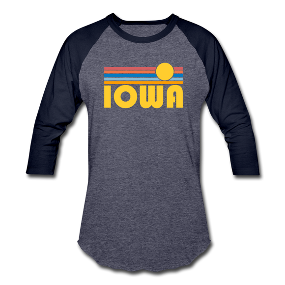 Iowa Baseball T-Shirt - Retro Sunrise Unisex Iowa Raglan T Shirt - heather blue/navy