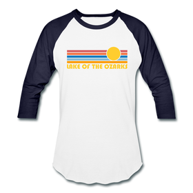 Lake of the Ozarks, Missouri Baseball T-Shirt - Retro Sunrise Unisex Lake of the Ozarks Raglan T Shirt - white/navy