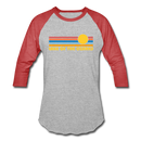 Lake of the Ozarks, Missouri Baseball T-Shirt - Retro Sunrise Unisex Lake of the Ozarks Raglan T Shirt - heather gray/red