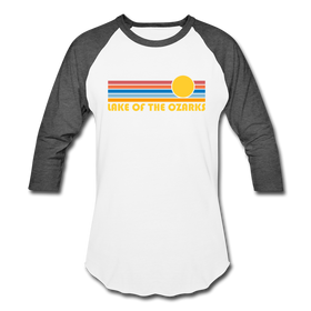 Lake of the Ozarks, Missouri Baseball T-Shirt - Retro Sunrise Unisex Lake of the Ozarks Raglan T Shirt - white/charcoal