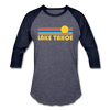 Lake Tahoe, California Baseball T-Shirt - Retro Sunrise Unisex Lake Tahoe Raglan T Shirt - heather blue/navy