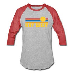 Key West, Florida Baseball T-Shirt - Retro Sunrise Unisex Key West Raglan T Shirt - heather gray/red