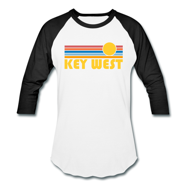 Key West, Florida Baseball T-Shirt - Retro Sunrise Unisex Key West Raglan T Shirt - white/black