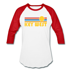 Key West, Florida Baseball T-Shirt - Retro Sunrise Unisex Key West Raglan T Shirt - white/red