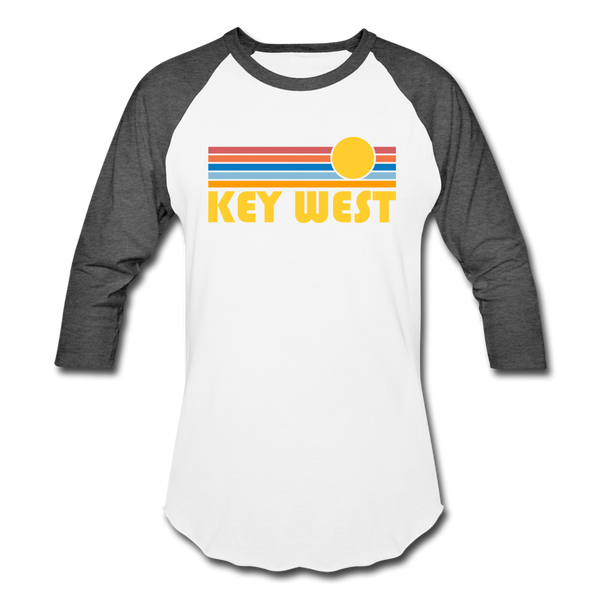 Key West, Florida Baseball T-Shirt - Retro Sunrise Unisex Key West Raglan T Shirt - white/charcoal