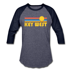 Key West, Florida Baseball T-Shirt - Retro Sunrise Unisex Key West Raglan T Shirt - heather blue/navy