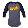 Key West, Florida Baseball T-Shirt - Retro Sunrise Unisex Key West Raglan T Shirt - heather blue/navy