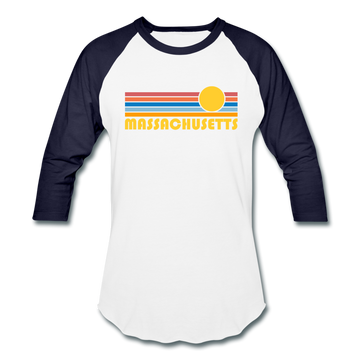 Massachusetts Baseball T-Shirt - Retro Sunrise Unisex Massachusetts Raglan T Shirt - white/navy