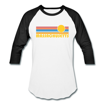 Massachusetts Baseball T-Shirt - Retro Sunrise Unisex Massachusetts Raglan T Shirt - white/black