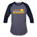 Massachusetts Baseball T-Shirt - Retro Sunrise Unisex Massachusetts Raglan T Shirt - heather blue/navy