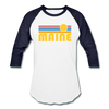Maine Baseball T-Shirt - Retro Sunrise Unisex Maine Raglan T Shirt - white/navy