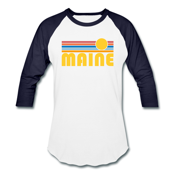 Maine Baseball T-Shirt - Retro Sunrise Unisex Maine Raglan T Shirt - white/navy