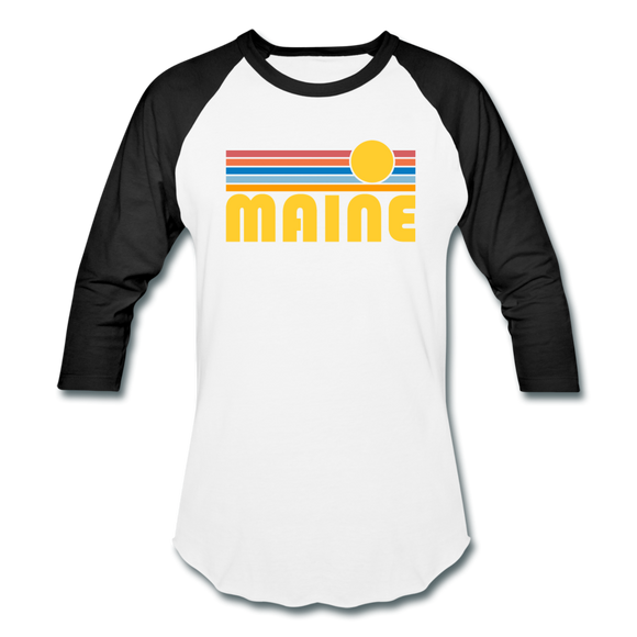 Maine Baseball T-Shirt - Retro Sunrise Unisex Maine Raglan T Shirt - white/black