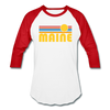 Maine Baseball T-Shirt - Retro Sunrise Unisex Maine Raglan T Shirt - white/red