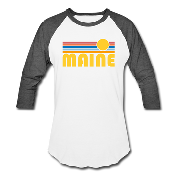 Maine Baseball T-Shirt - Retro Sunrise Unisex Maine Raglan T Shirt - white/charcoal