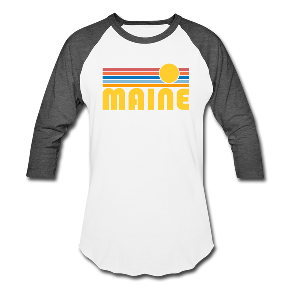Maine Baseball T-Shirt - Retro Sunrise Unisex Maine Raglan T Shirt - white/charcoal