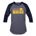 Maine Baseball T-Shirt - Retro Sunrise Unisex Maine Raglan T Shirt - heather blue/navy