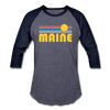 Maine Baseball T-Shirt - Retro Sunrise Unisex Maine Raglan T Shirt - heather blue/navy