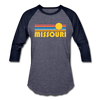 Missouri Baseball T-Shirt - Retro Sunrise Unisex Missouri Raglan T Shirt - heather blue/navy
