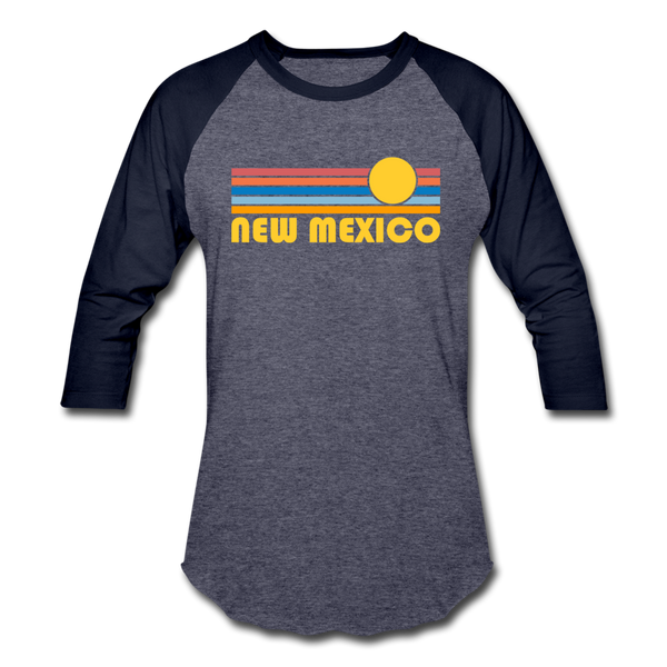 New Mexico Baseball T-Shirt - Retro Sunrise Unisex New Mexico Raglan T Shirt - heather blue/navy