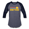 New York, New York Baseball T-Shirt - Retro Sunrise Unisex New York Raglan T Shirt - heather blue/navy