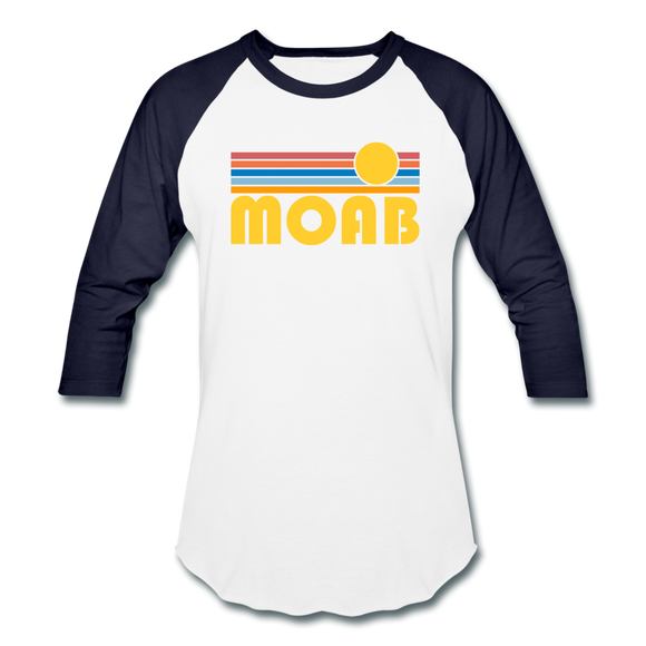 Moab, Utah Baseball T-Shirt - Retro Sunrise Unisex Moab Raglan T Shirt - white/navy