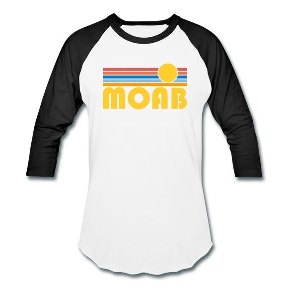 Moab, Utah Baseball T-Shirt - Retro Sunrise Unisex Moab Raglan T Shirt - white/black